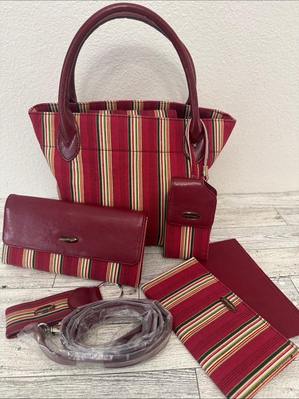 Longaberger Homestead Holiday Striped 6 Piece Set
